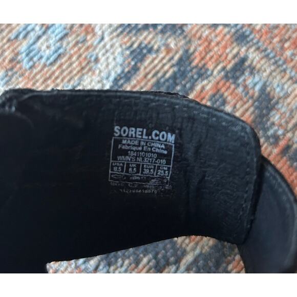 SOREL Women's Joanie II Ankle Strap Black Leather Wedge Sandals Size 8 - Picture 5 of 11